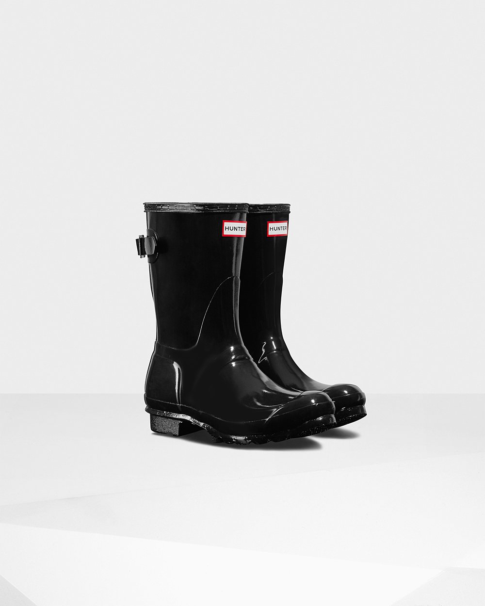 Womens Hunter Original Back Adjustable Gloss - Short Rain Boots Black - 4526-IKWOQ